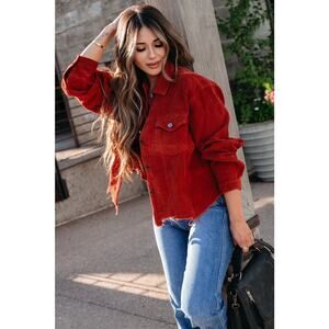 POL Frayed Hem Corduroy Jacket Womens Size S